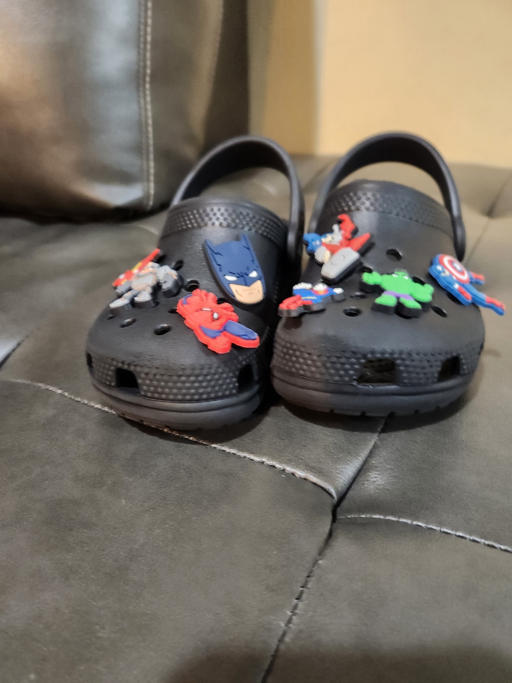 CROCS Black Kids' Clog Sandals with Colorful Superhero Charms Size 9C - Picture 2 of 8